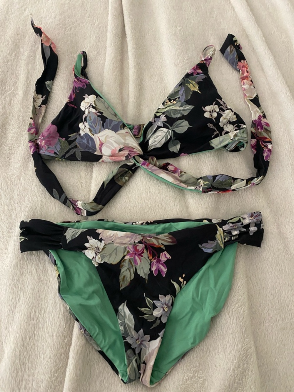 BECCA Black Floral Tie-Back Bikini size medium